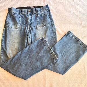 Indigo Poppy Flare Jeans Womens 16 High Rise Stretch Denim Blue